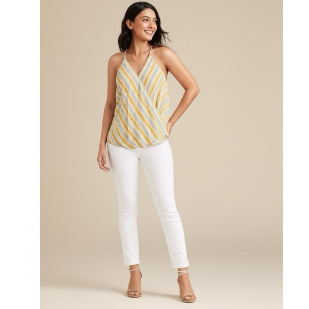 Market & Spruce Coastal Lady V Neck Top Sleeveless Blouse Yellow Stripe Sz XXL